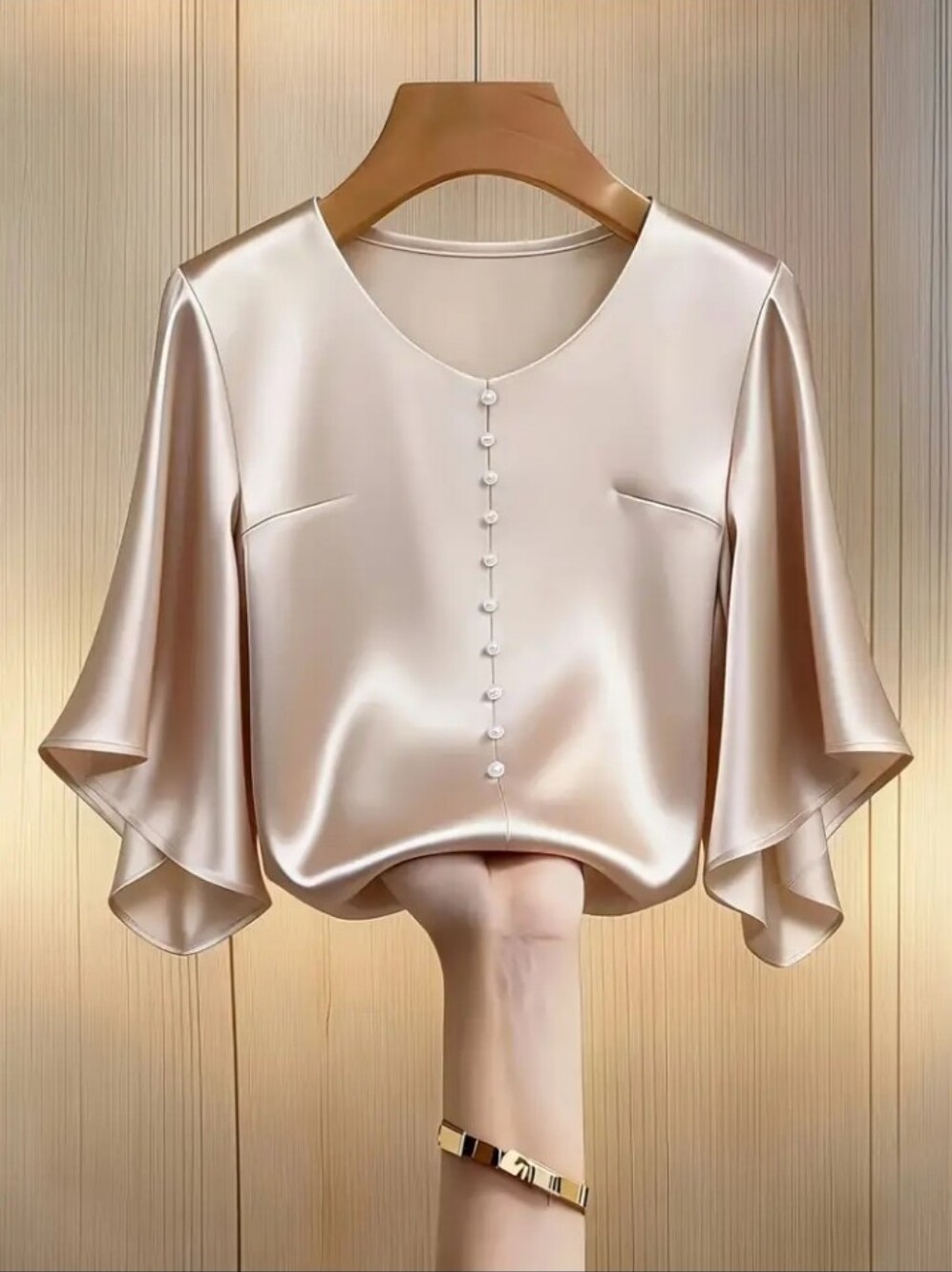 New Spring/Summer Elegant Satin Round Neck Women's Top, Commuting Workwear